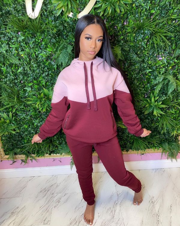 Casual Patchwork Hoodies Two Piece Sets YIM-164