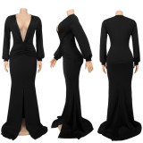 Sexy Deep V Neck Rcuched High Split Maxi Evening Dress SFY-224