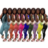 Plus Size Pink Letter Print Short Sleeve Two Piece Pants Set YIM-8101-1