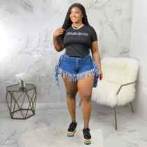 Plus Size 5XL Fat MM Denim Tassel Jeans Shorts HSF-2394