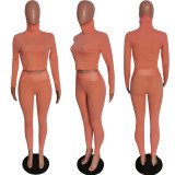 Solid Long Sleeve Turtleneck Two Piece Pants Sets HMS-5408