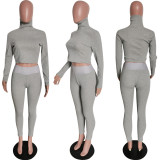 Solid Long Sleeve Turtleneck Two Piece Pants Sets HMS-5408