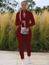 Plus Size 4XL Casual Solid Long Sleeve Zipper Jumpsuits YD-8352