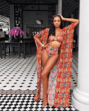 Geometric Print Padded Swimwear Bikinis 3 Piece Sets OD-68260