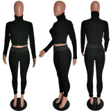 Solid Long Sleeve Turtleneck Two Piece Pants Sets HMS-5408
