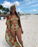 Sexy Printed Hollow Bikinis Sets+Cloak 3 Piece Swimsuit OD-68337
