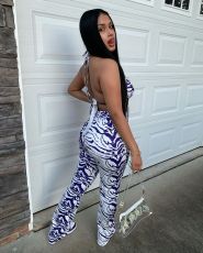 Sexy Printed Halter Bra Tops+Pants Two Piece Sets BGN-146