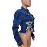 Plus Size 5XL Beading Full Sleeve Denim Coats LSD-9070-1