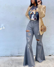 Denim Ripped Hole Flared Jeans LSD-9078