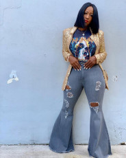 Denim Ripped Hole Flared Jeans LSD-9078