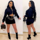 Sexy Chain Decoration Hooded Long Sleeve Mini Skirt Sets BLX-7553
