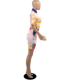 Casual Printed Short Sleeve Romper YIBF-6034