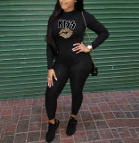 Casual Letter Lips Print Long Sleeve Tight Jumpsuit  YIBF-6035