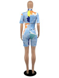 Casual Printed Short Sleeve Romper YIBF-6034