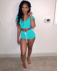 Sexy Solid Short Sleeve Two Piece Shorts Set TR-1101