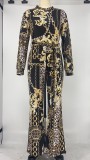 Chain Print Long Sleeve High Waist Jumpsuit XMY-9292