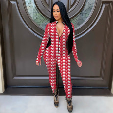Fashionable Valentine's Day Print Slim Jumpsuit YMT-6191