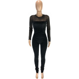 Sexy Velvet Mesh Patchwork Slim Jumpsuits MEI-9137