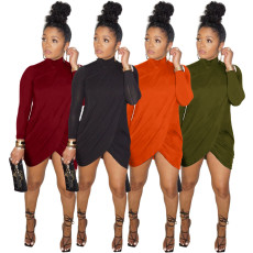 Sexy Turtleneck Cross Split Long Sleeve Mini Dress ASL-6333