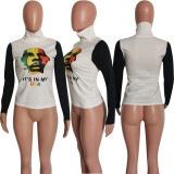 Casual Letter Print Turtleneck Long Sleeve T-Shirts HMS-5421