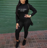 Casual Letter Print Long Sleeve Tight Jumpsuit YIBF-6036