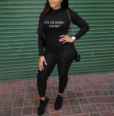 Casual Letter Print Long Sleeve Tight Jumpsuit YIBF-6036