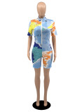 Casual Printed Short Sleeve Romper YIBF-6034