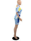 Casual Printed Short Sleeve Romper YIBF-6034