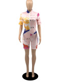 Casual Printed Short Sleeve Romper YIBF-6034