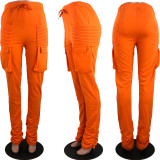 Casual Sports Solid Drawstring Pocket Piles Pants BLX-7552