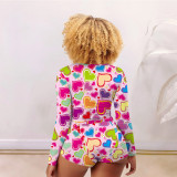 Sexy Printed Bottoned Flap Onesies Romper NIK-204