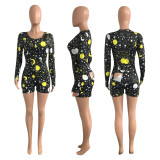 Sexy Printed Bottoned Flap Onesies Romper NIK-204