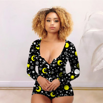 Sexy Printed Bottoned Flap Onesies Romper NIK-204