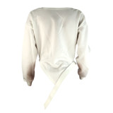Solid Long Sleeve Irregular Patchwork Belt Tops BLX-7550