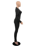 Casual Letter Print Long Sleeve Tight Jumpsuit YIBF-6036