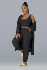 Solid Tank Tops+Long Cloack+Pants 3 Piece Sets MEM-8321