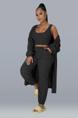 Solid Tank Tops+Long Cloack+Pants 3 Piece Sets MEM-8321