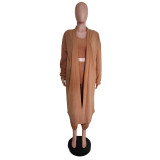 Solid Tank Tops+Long Cloack+Pants 3 Piece Sets MEM-8321