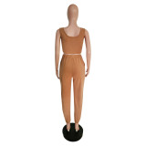 Solid Tank Tops+Long Cloack+Pants 3 Piece Sets MEM-8321