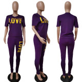 Plus Size LOVE Letter Print Short Sleeve 2 Piece Sets LSD-8805