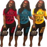 Hot Plus Size Letter Printed Shorts Two Piece Sets LSD-8332