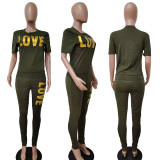 Plus Size LOVE Letter Print Short Sleeve 2 Piece Sets LSD-8805