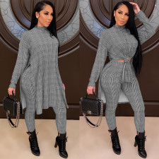 Plaid Print Split Tops And Pants Two Piece Sets ZSD-0378