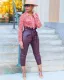 Casual Fashion PU Leather Nine-tenth Pants With Belt OLYF-6032