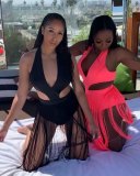 Sexy Tassel V Neck Halter One Piece Swimsuit MDF-5205