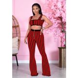 Houndstooth Print Crop Top And Pants 2 Piece Sets SFY-226