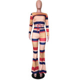 Casual Striped Long Sleeve Flared Pants 2 Piece Sets OD-68319 