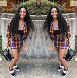 Plaid Print Long Sleeve Top Mini Skirt 2 Piece Sets OD-68200