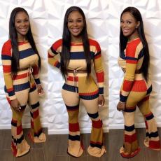 Casual Striped Long Sleeve Flared Pants 2 Piece Sets OD-68319 