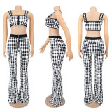 Houndstooth Print Crop Top And Pants 2 Piece Sets SFY-226